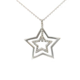 14k White Gold .35ct G SI1 Round Diamond Double Diamond Star Pendant 1"inch